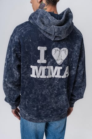 Erkek MMA Baskılı Kapüşonlu Oversize Hoodie Lacivert