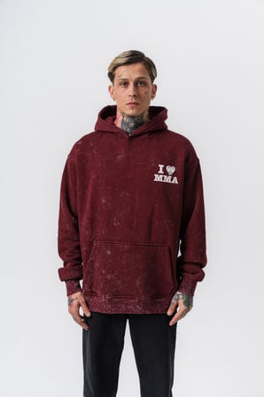 Erkek MMA Baskılı Kapüşonlu Oversize Hoodie Bordo