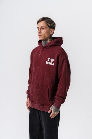 Erkek MMA Baskılı Kapüşonlu Oversize Hoodie Bordo