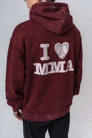 Erkek MMA Baskılı Kapüşonlu Oversize Hoodie Bordo