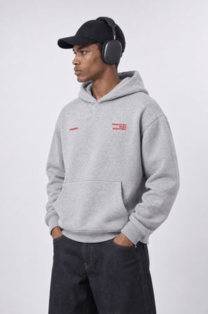 Erkek notbasic Baskılı Oversize Hoodie Gri Melanj