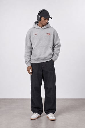 Erkek notbasic Baskılı Oversize Hoodie Gri Melanj