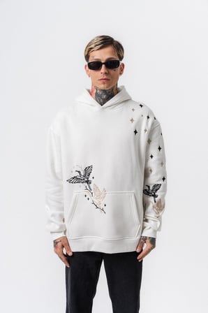 Erkek No Perch Nakışlı Kapüşonlu Oversize Hoodie Ekru