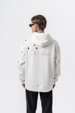 Erkek No Perch Nakışlı Kapüşonlu Oversize Hoodie Ekru