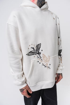 Erkek No Perch Nakışlı Kapüşonlu Oversize Hoodie Ekru
