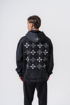 Erkek Muse Baskılı Yıkamalı Kapüşonlu Oversize Hoodie Siyah
