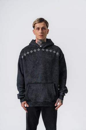 Erkek Muse Baskılı Yıkamalı Kapüşonlu Oversize Hoodie Siyah