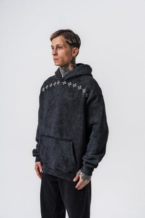 Erkek Muse Baskılı Yıkamalı Kapüşonlu Oversize Hoodie Siyah