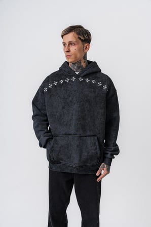 Erkek Muse Baskılı Yıkamalı Kapüşonlu Oversize Hoodie Siyah