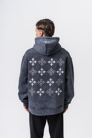 Erkek Muse Baskılı Yıkamalı Kapüşonlu Oversize Hoodie Füme