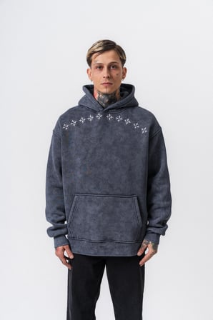 Erkek Muse Baskılı Yıkamalı Kapüşonlu Oversize Hoodie Füme