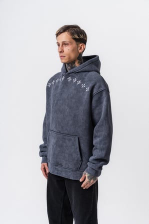 Erkek Muse Baskılı Yıkamalı Kapüşonlu Oversize Hoodie Füme