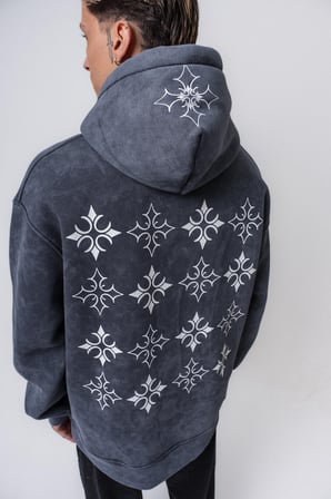Erkek Muse Baskılı Yıkamalı Kapüşonlu Oversize Hoodie Füme
