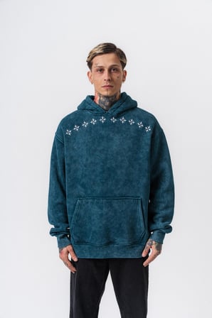 Erkek Muse Baskılı Yıkamalı Kapüşonlu Oversize Hoodie Zümrüt
