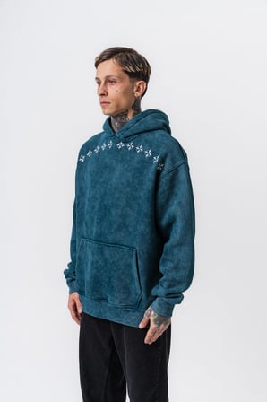 Erkek Muse Baskılı Yıkamalı Kapüşonlu Oversize Hoodie Zümrüt