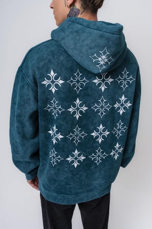 Erkek Muse Baskılı Yıkamalı Kapüşonlu Oversize Hoodie Zümrüt