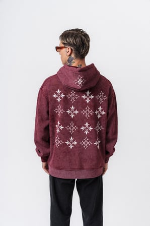 Erkek Muse Baskılı Yıkamalı Kapüşonlu Oversize Hoodie Bordo