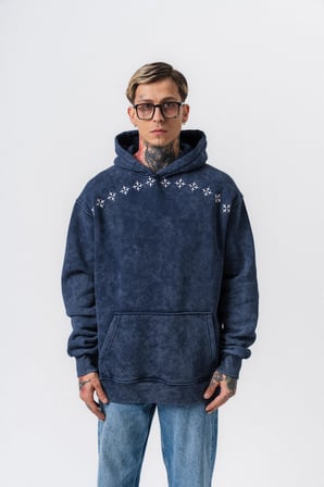Erkek Muse Baskılı Yıkamalı Kapüşonlu Oversize Hoodie Lacivert