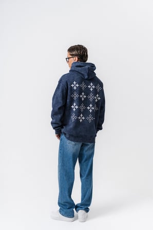 Erkek Muse Baskılı Yıkamalı Kapüşonlu Oversize Hoodie Lacivert