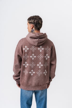 Erkek Muse Baskılı Yıkamalı Kapüşonlu Oversize Hoodie Kakao