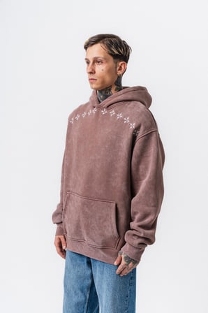 Erkek Muse Baskılı Yıkamalı Kapüşonlu Oversize Hoodie Kakao