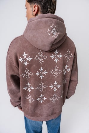 Erkek Muse Baskılı Yıkamalı Kapüşonlu Oversize Hoodie Kakao