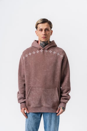 Erkek Muse Baskılı Yıkamalı Kapüşonlu Oversize Hoodie Kakao