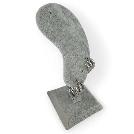 Üç Çizgili Kadın Çelik Halka Küpe Gümüş Renk 