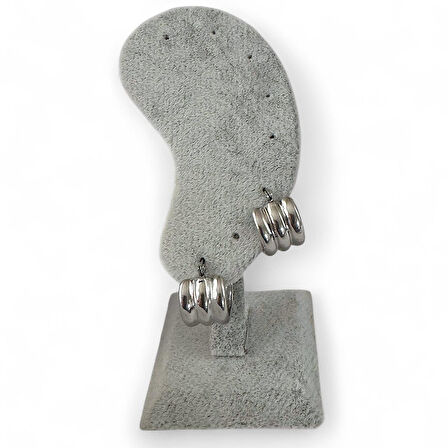 Üç Çizgili Kadın Çelik Halka Küpe Gümüş Renk 