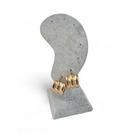 Üç Çizgili Kadın Çelik Halka Küpe Altın Renk 