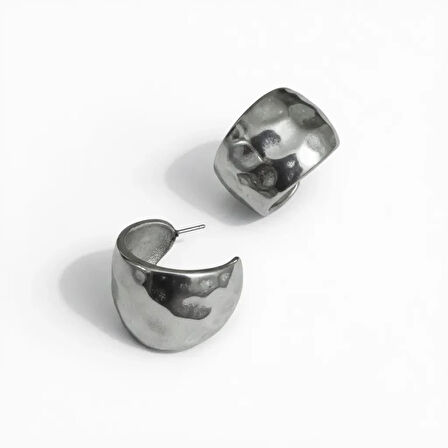 Bombeli Dövme Halka Kadın Çelik Küpe Gümüş Renk 