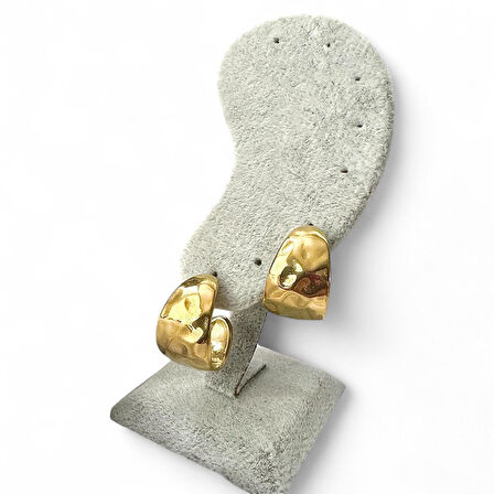 Bombeli Dövme Halka Kadın Çelik Küpe Altın Renk 