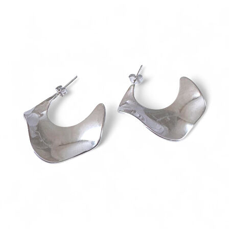 Akışkan Geometrik Tasarım Halka Damla  Kadın Çelik Küpe Gümüş Renk 