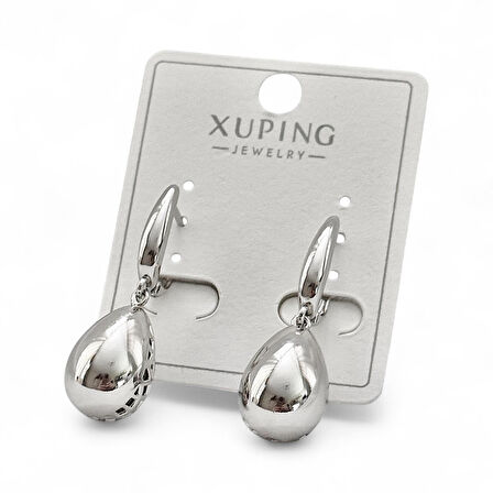 Sallantılı Arkası File Görünümlü Damla  Kadın Çelik Küpe Gümüş Renk 