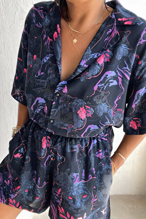 Lacivert Kaplanlı Şort Takım