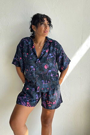 Lacivert Kaplanlı Şort Takım