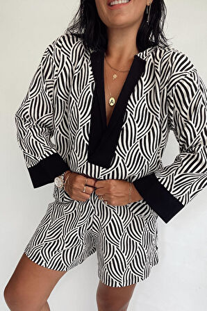 Desenli Şile Bezi Şort Takım