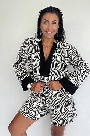 Desenli Şile Bezi Şort Takım