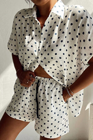 Lacivert Puanlı Müslin Şort Takım