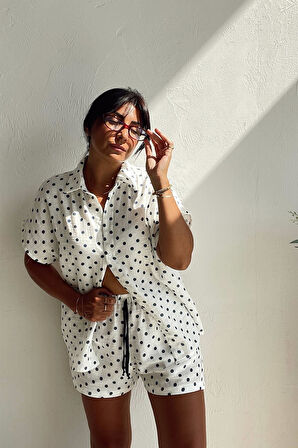 Lacivert Puanlı Müslin Şort Takım