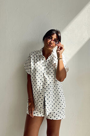 Lacivert Puanlı Müslin Şort Takım