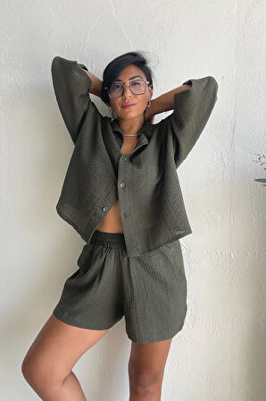 Haki Salaş İnce Şort Takım