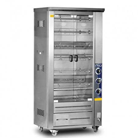 Pimak Çift Vitrinli Lavtaşlı Piliç Makinesi 12 Şiş 60 Piliç Doğalgazlı