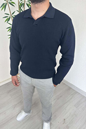 Explode - Erkek Lacivert Polo Yaka Regular Triko Kazak