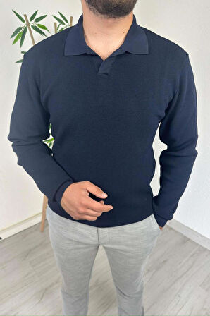 Explode - Erkek Lacivert Polo Yaka Regular Triko Kazak