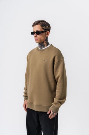 Erkek Respire Yazı Detaylı Basic Oversize Sweatshirt Haki