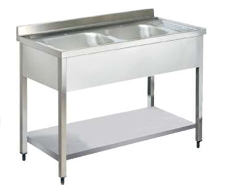 Pimak Çift Evyeli Taban Raflı Tezgah 120 x 60 x 85 (cm)