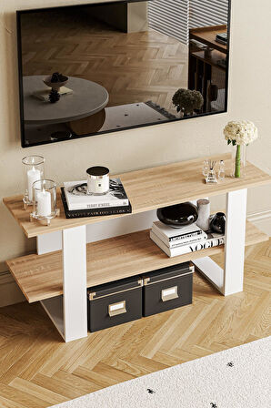 Harta TV Sehpası Beyaz Meşe