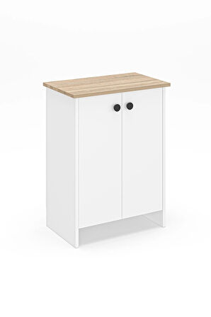 Dorta Mutfak Dolabı 2 Kapaklı 3 Raflı Kahve Köşesi Kiler Dolabı Beyaz Meşe