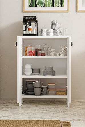 Dorta Mutfak Dolabı 2 Kapaklı 3 Raflı Kahve Köşesi Kiler Dolabı Beyaz